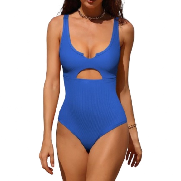 Women’s Ribbed Cutout Scoop One Piece Bathing Suit - Picture 1 of 8